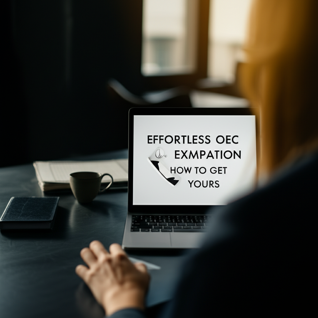 Create a high-quality, realistic image illustrating Effortless OEC Exemption: How to Get Yours. Focu