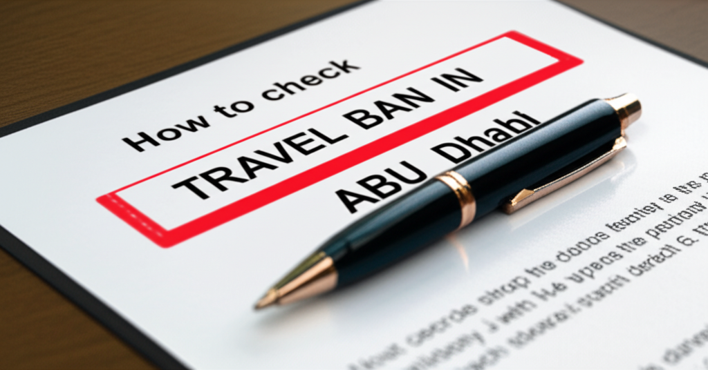 Create a high-quality, realistic image illustrating How to Check Travel Ban in Abu Dhabi: Essential