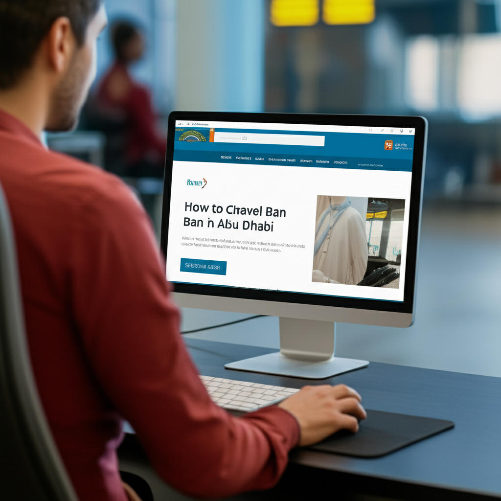 Create a high-quality, realistic image illustrating How to Check Travel Ban in Abu Dhabi: Essential