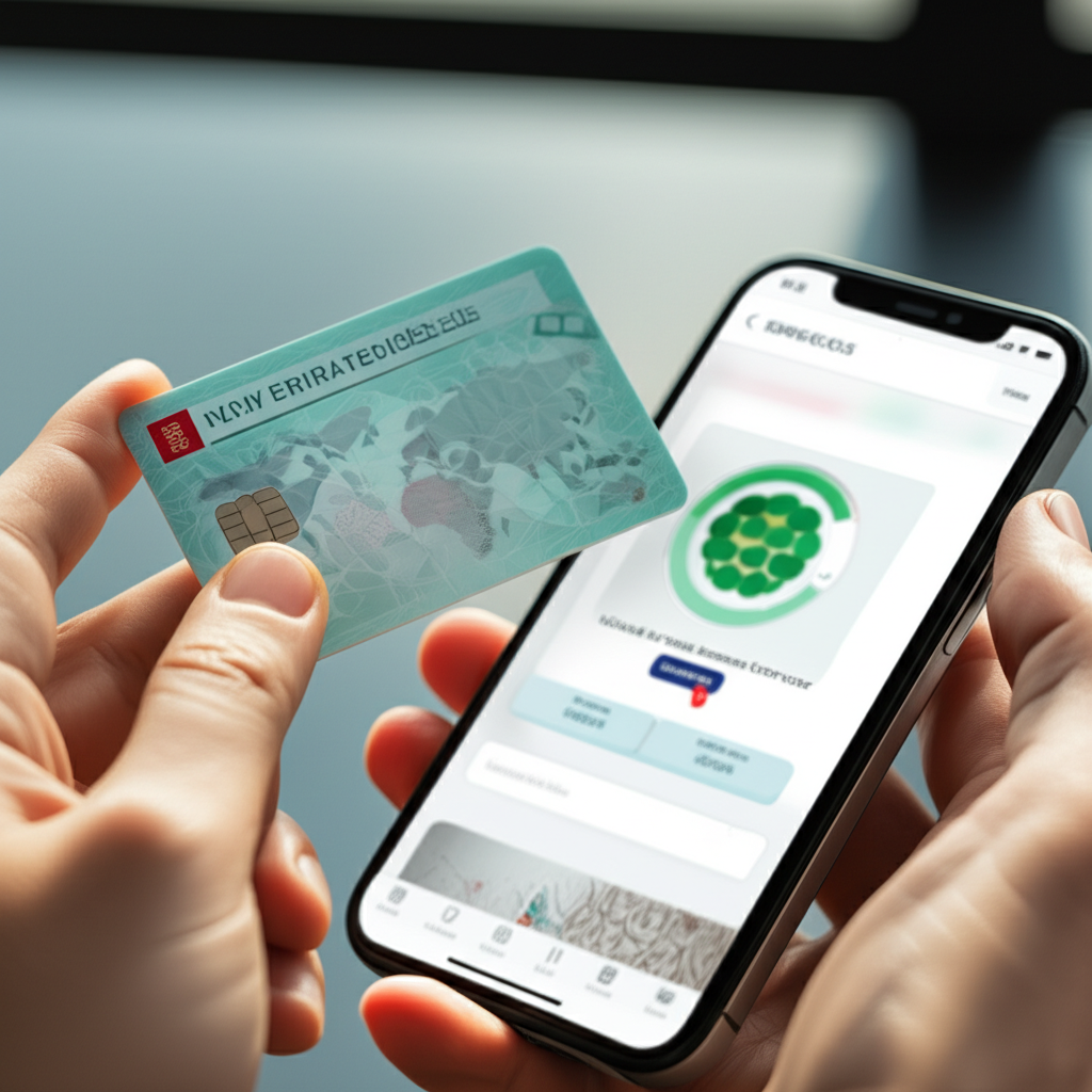 Create a high-quality, realistic image illustrating How to Check New Emirates ID Status: Effortless