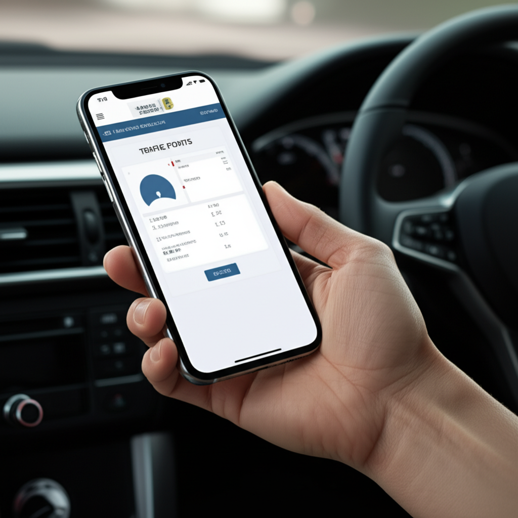 Create a high-quality, realistic image illustrating How to Check Black Points on License in Dubai: E
