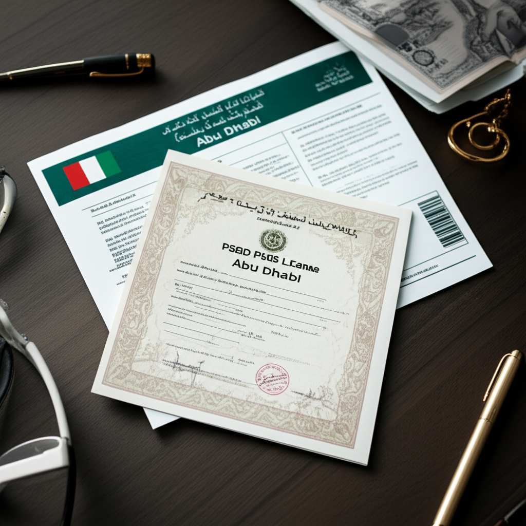 Create a high-quality, realistic image illustrating How to Get PSBD License Abu Dhabi: Essential Gui