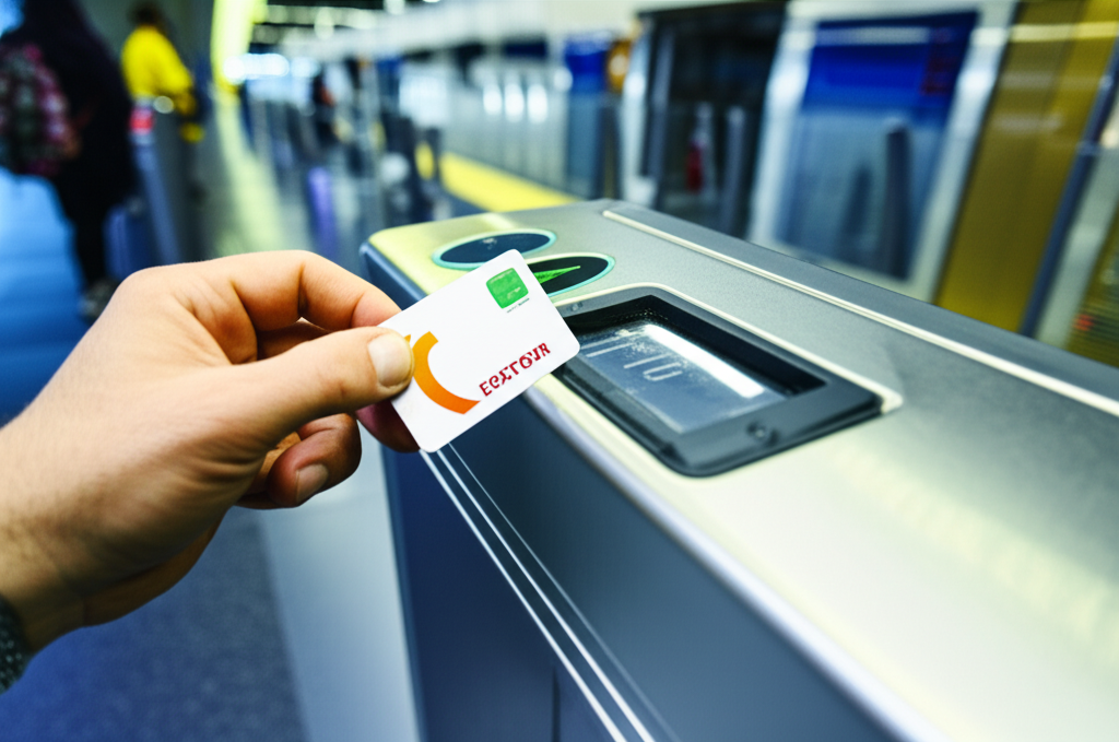 Create a high-quality, realistic image illustrating How to Save Money: Dubai Metro Pass Essential. F