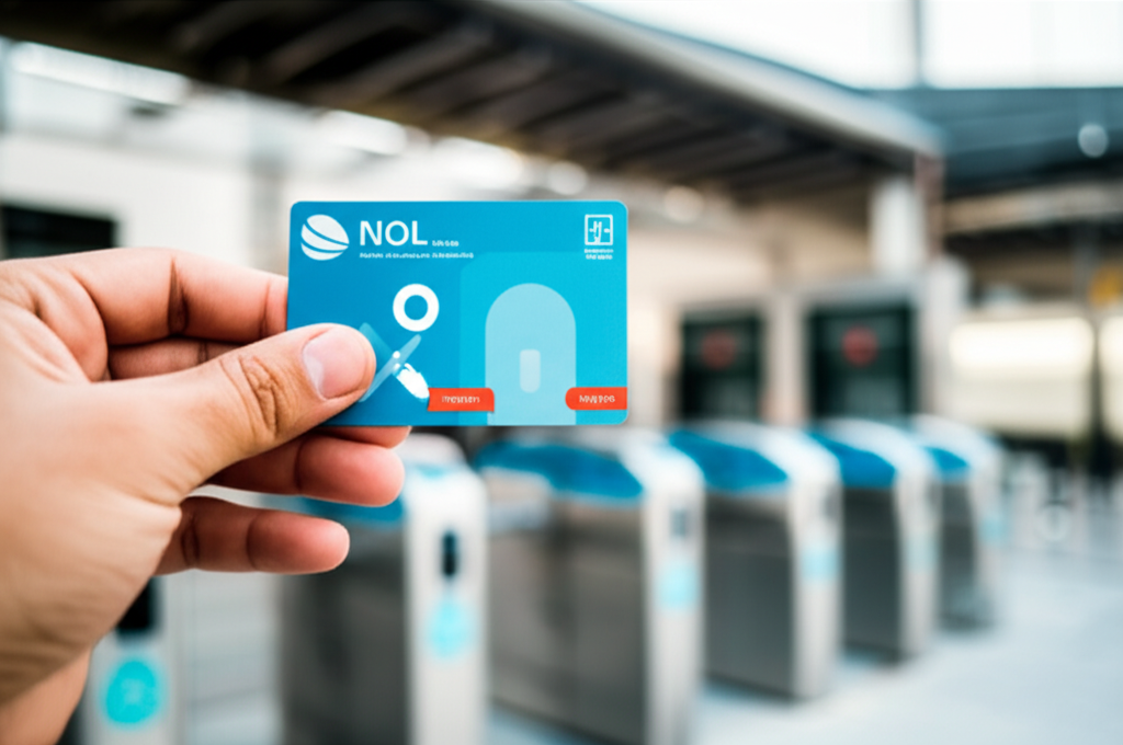 Create a high-quality, realistic image illustrating How to Save Money: Dubai Metro Pass Essential. F