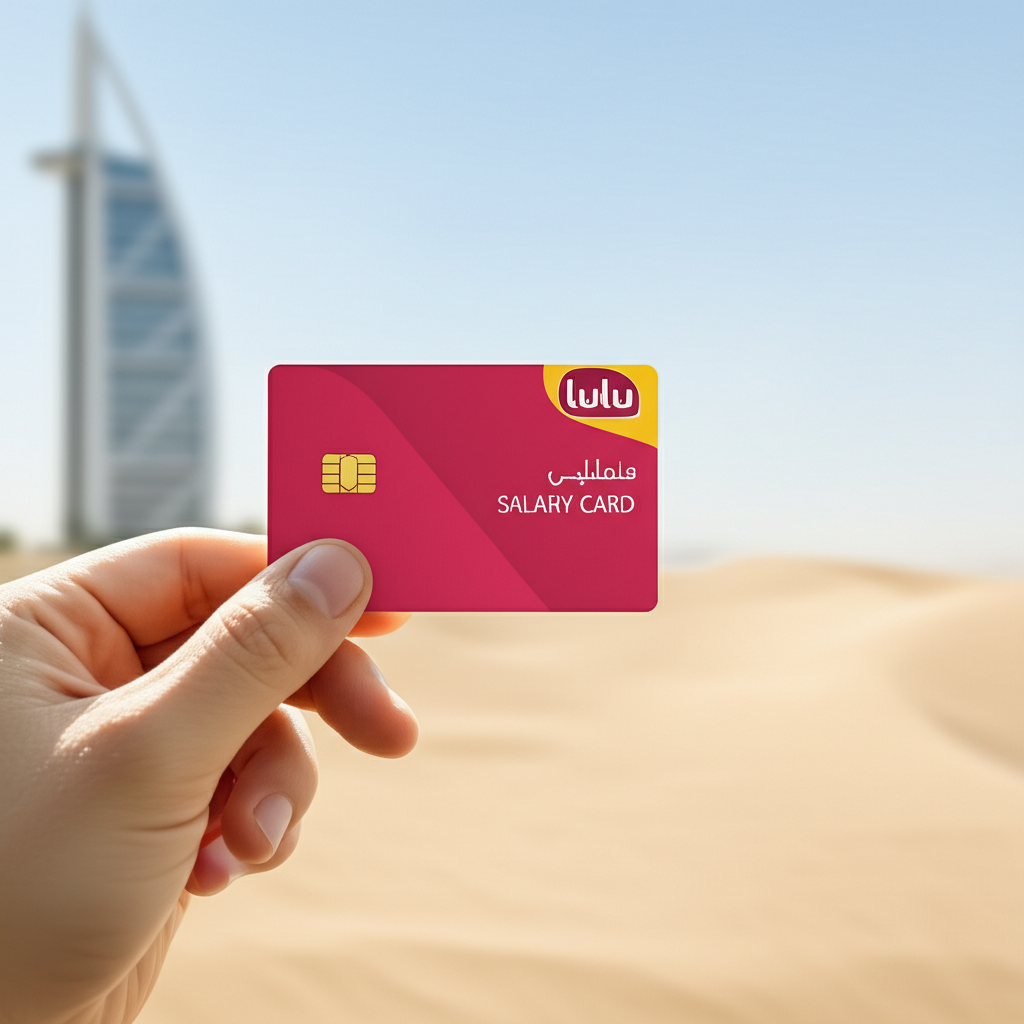 Create a high-quality, realistic image illustrating Lulu Salary Card Balance Check: Effortless UAE G
