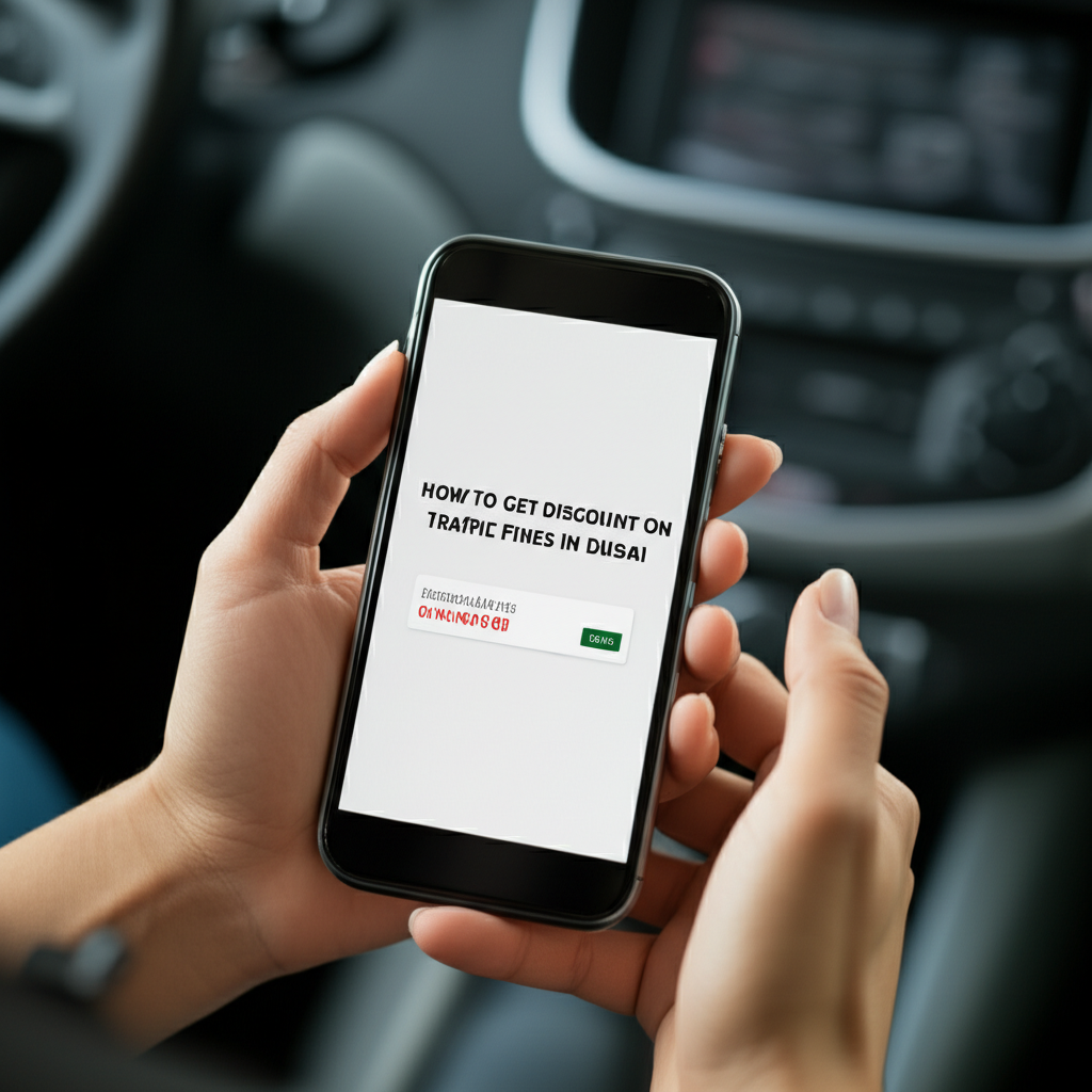 Create a high-quality, realistic image illustrating How To Get Discount On Traffic Fines In Dubai: E