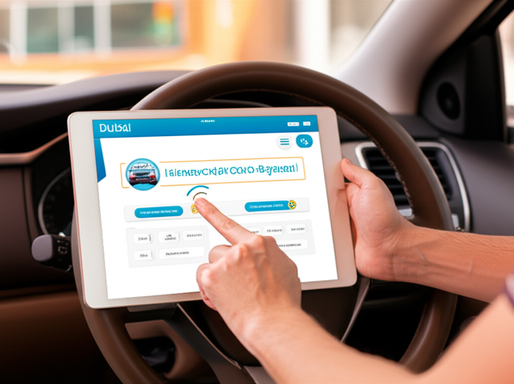 Create a high-quality, realistic image illustrating how to renew car registration dubai: Effortless