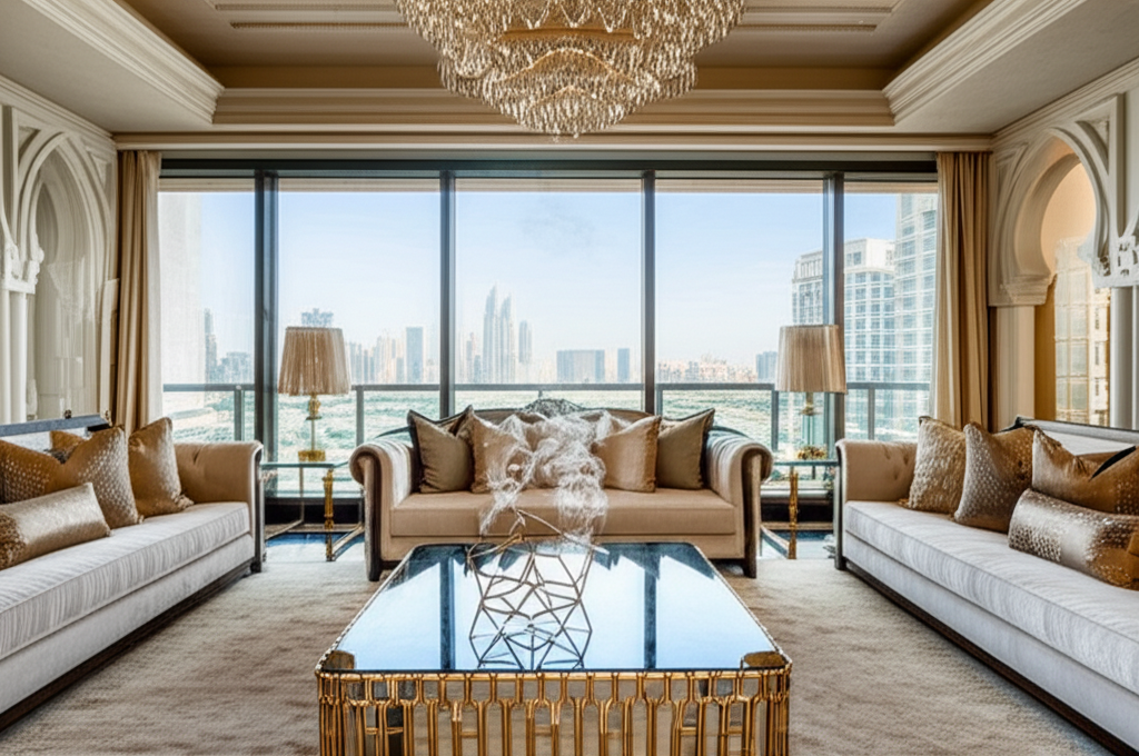 Generate a high-quality, relevant image prompt for an article about: Dubai Home Interior Ideas: Luxe