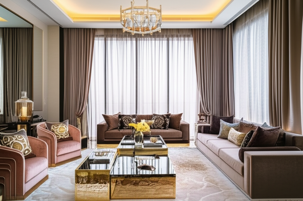 Generate a high-quality, relevant image prompt for an article about: Dubai Home Interior Ideas: Luxe